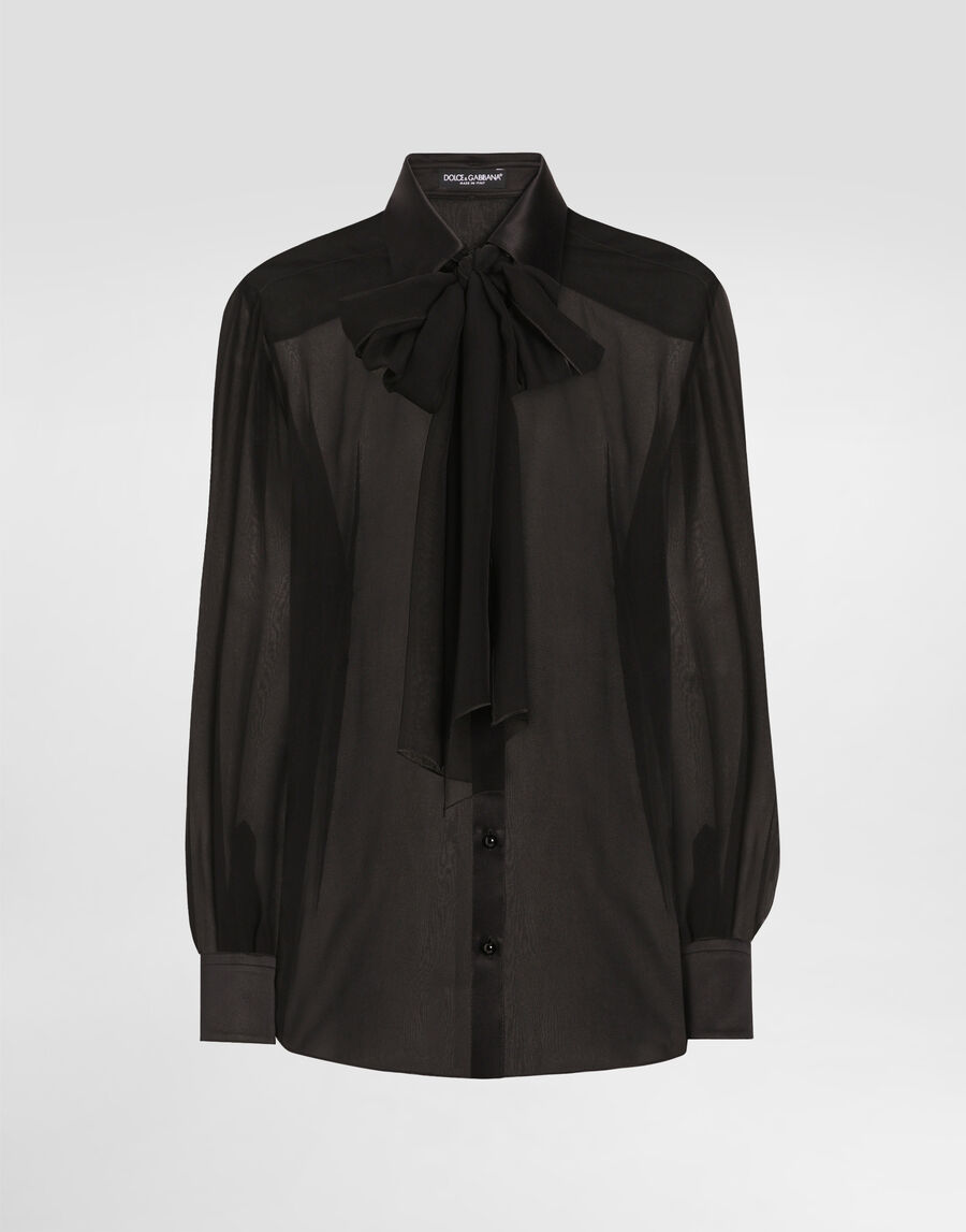 Silk chiffon shirt with pussy-bow