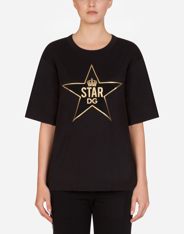 Dolce & Gabbana MILLENNIALS STAR PRINT JERSEY T-SHIRT NERO F8L89ZG7VDT