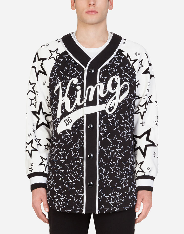Dolce & Gabbana JERSEY BUTTON-UP SWEATER WITH FLOCKED STAR PRINT SCHWARZ G9QE5ZG7TQL