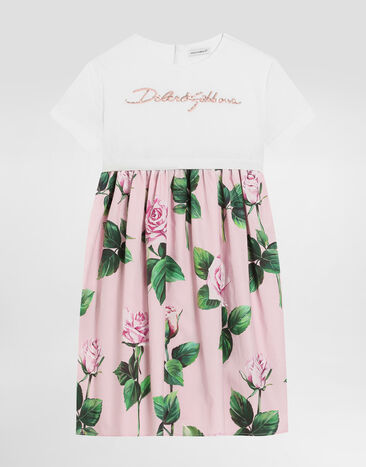 Dolce & Gabbana Rose-print poplin and jersey dress Print L54DE0FI5KS