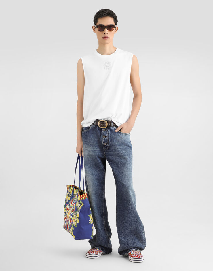 Dolce & Gabbana Cotton tank top with patch White G8SW2ZG7QNN