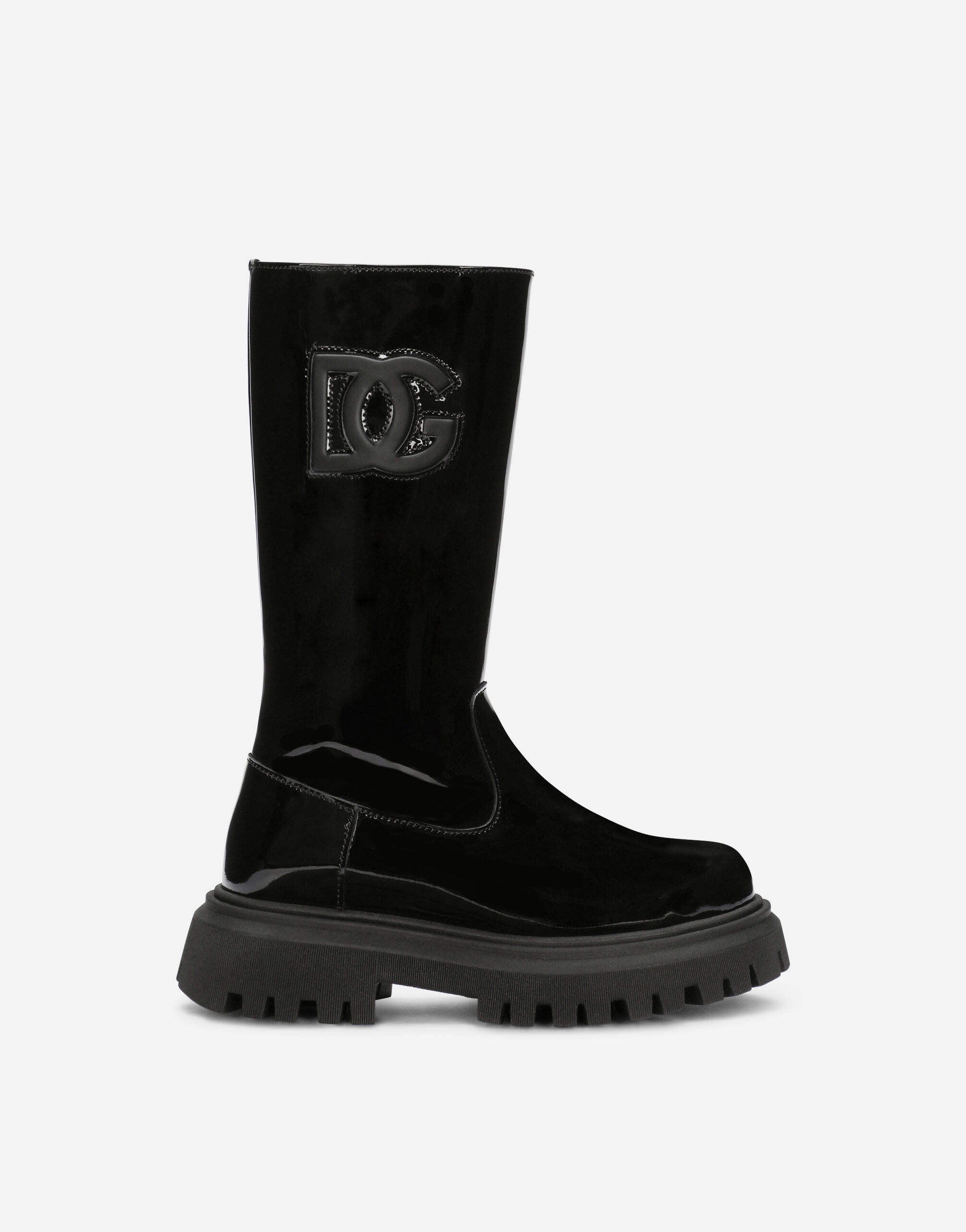 Patent leather boots with inlaid DG logo in Black for