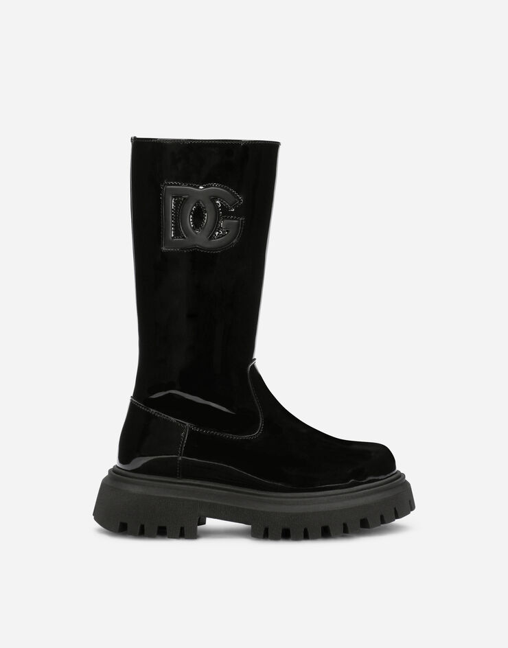 Dolce & Gabbana حذاء بوت من جلد لامع بشعار DG مرصع أسود D11105AY813