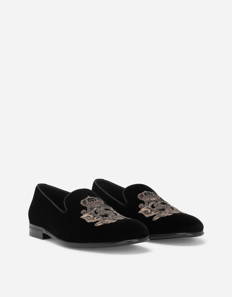 Dolce & Gabbana Velvet slippers with coat of arms embroidery Multicolor A50614AO249