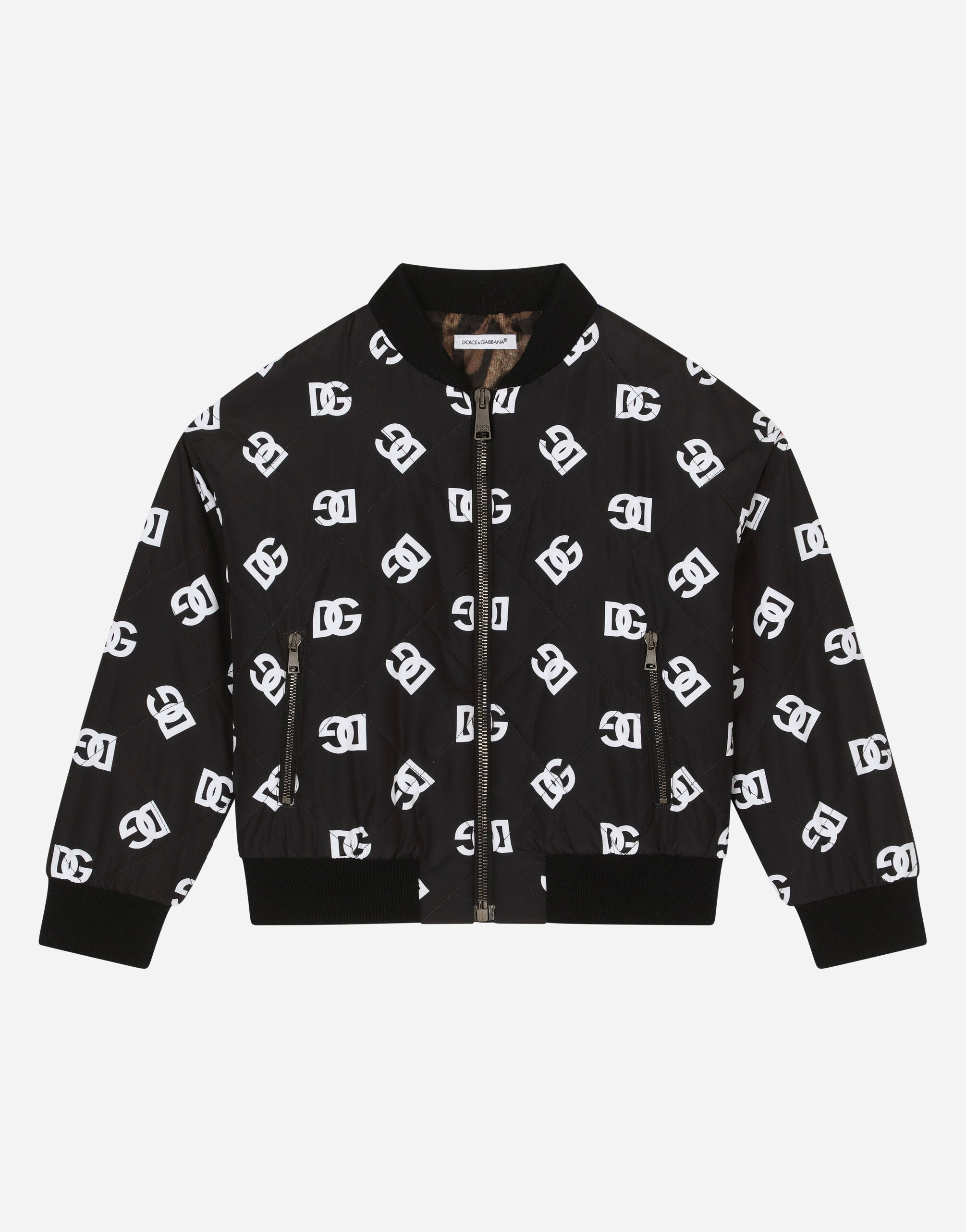 Quilted nylon bomber jacket with DG logo print in Multicolor for Girls Dolce Gabbana US