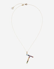 Dolce & Gabbana Rainbow alphabet T pendant in yellow gold with multicolor fine gems Gold WAMR2GWMIXB