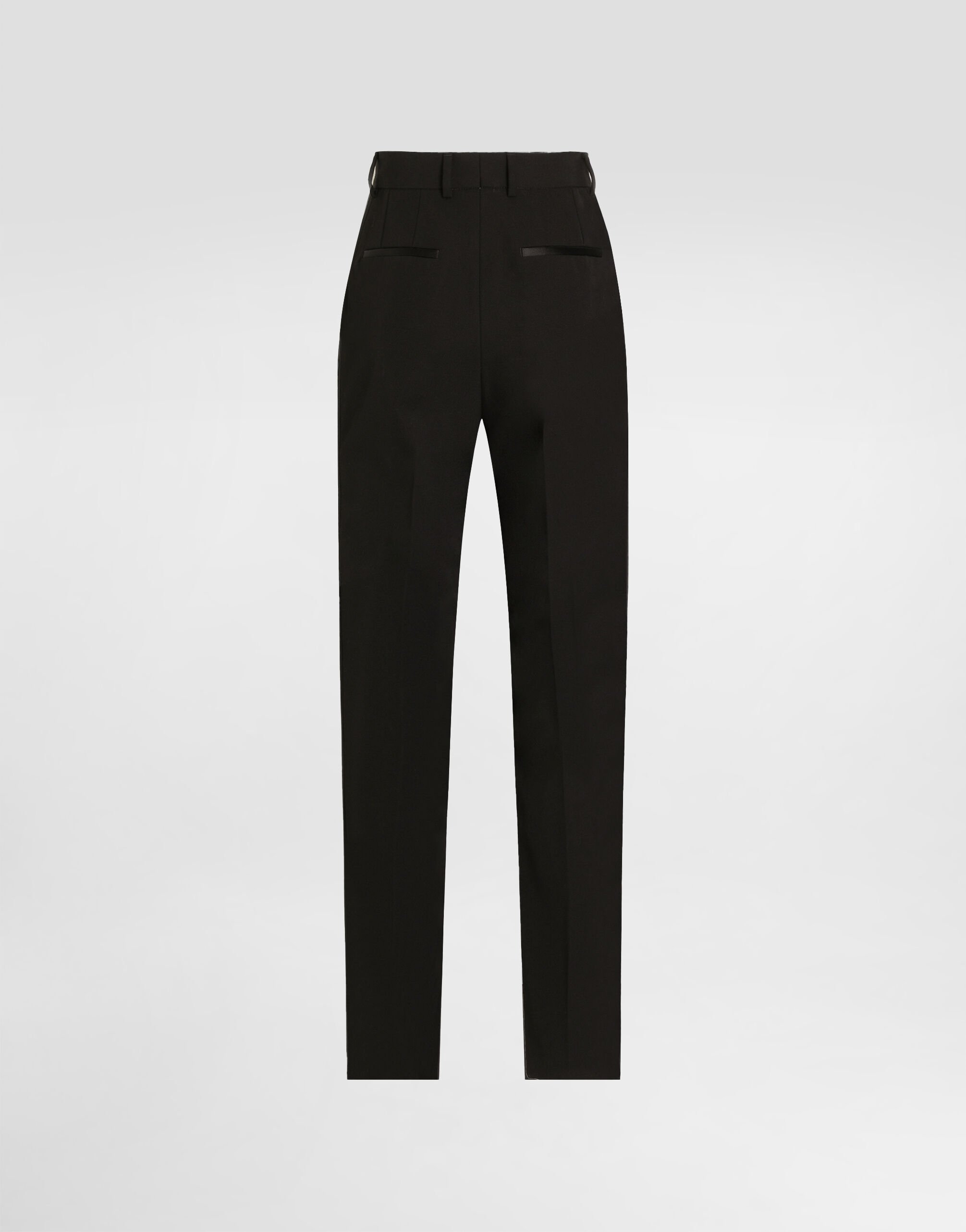 Tailored woolen tuxedo pants in Black for Women