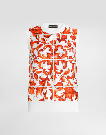 Dolce & Gabbana Majolica-print silk and twill tank top Multicolor FXT06TJBSP8