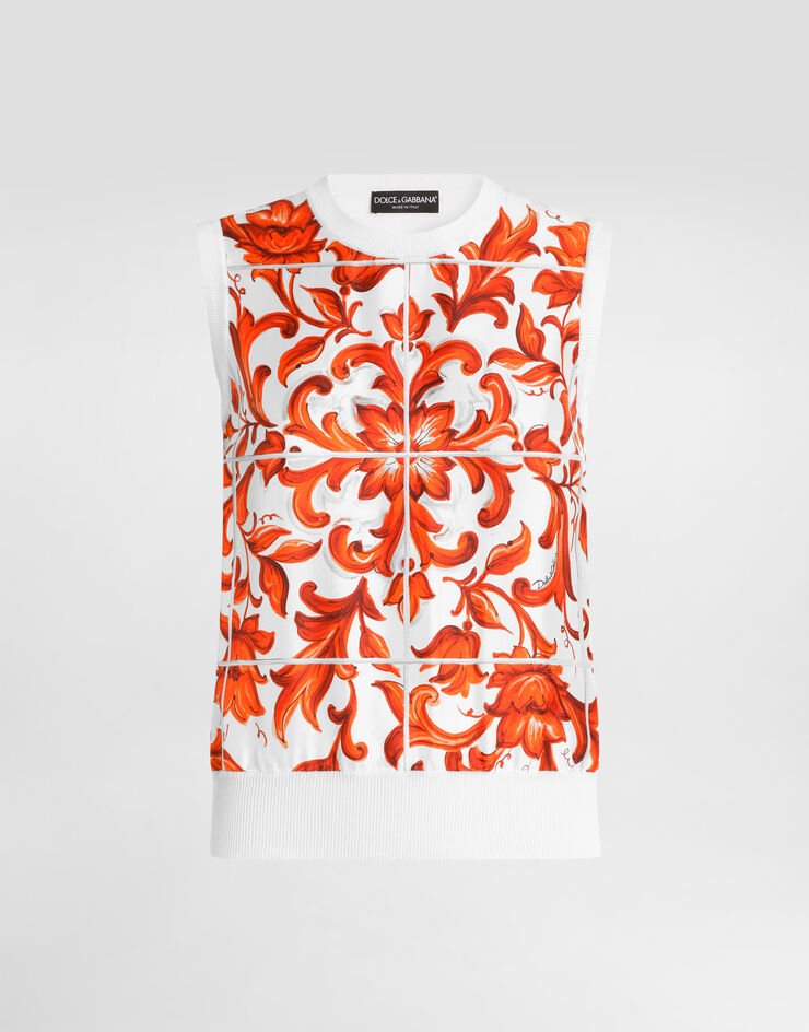 Dolce & Gabbana Majolica-print silk and twill tank top Dolce & Gabbana Majolica-print silk and twill tank top Multicolor FXT06TJBSP8