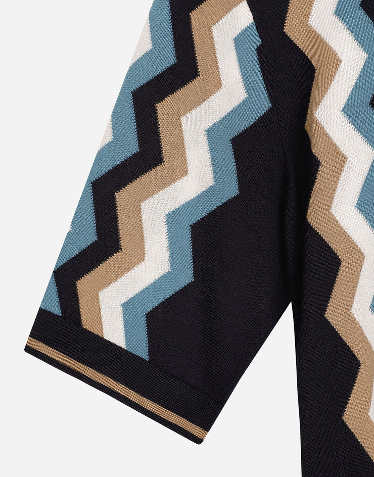 Dolce & Gabbana Polo manica corta con intarsio zigzag Multicolore GXZ02TJBSH1