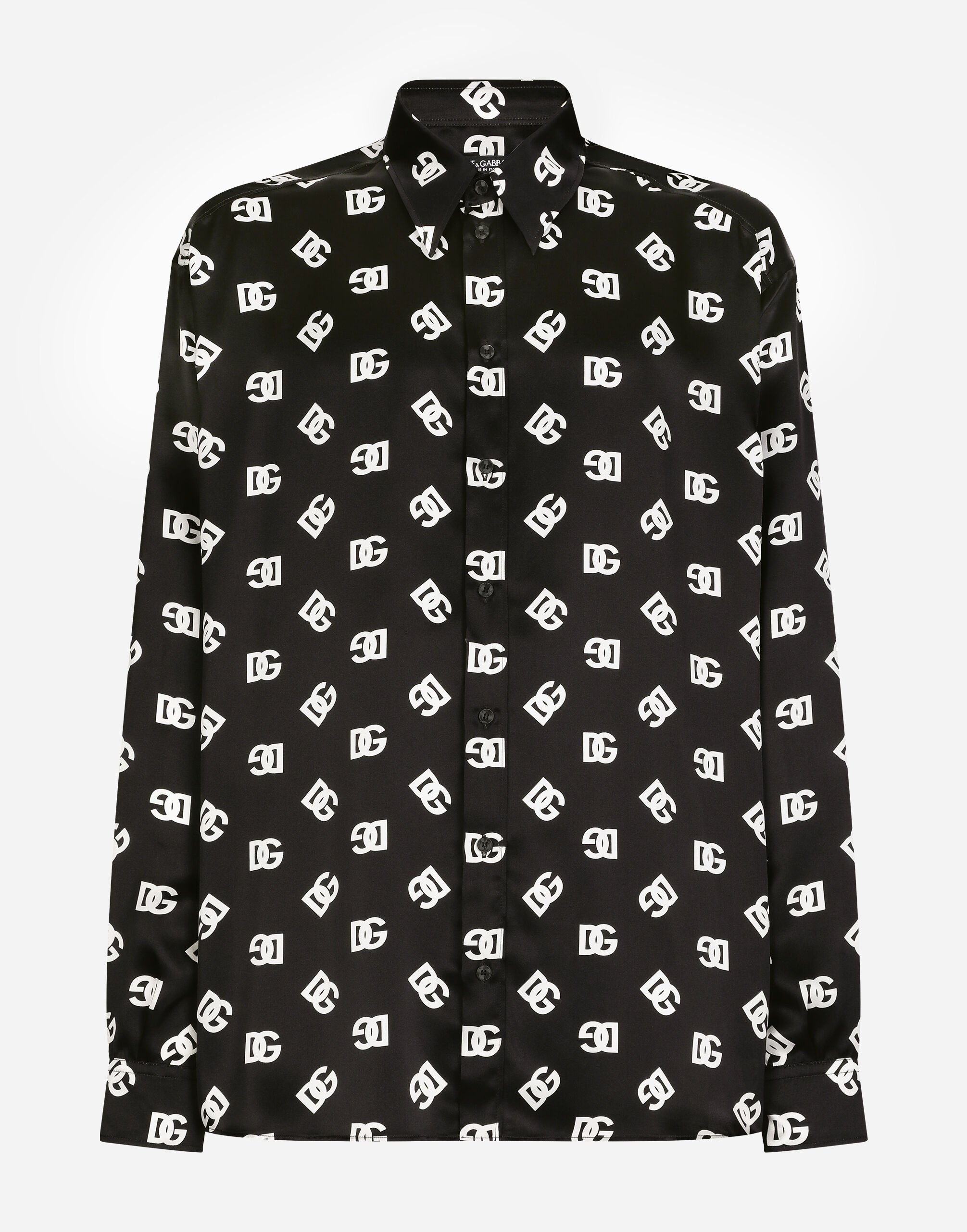 Dolce & Gabbana قميص حريري فضفاض بطبعة شعار DG متعدد الألوان GXZ11TJBSHI