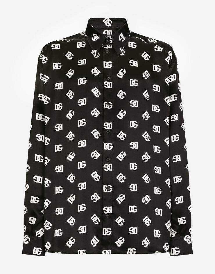 Dolce & Gabbana قميص حريري فضفاض بطبعة شعار DG مطبعة G5IT7TIS1O7