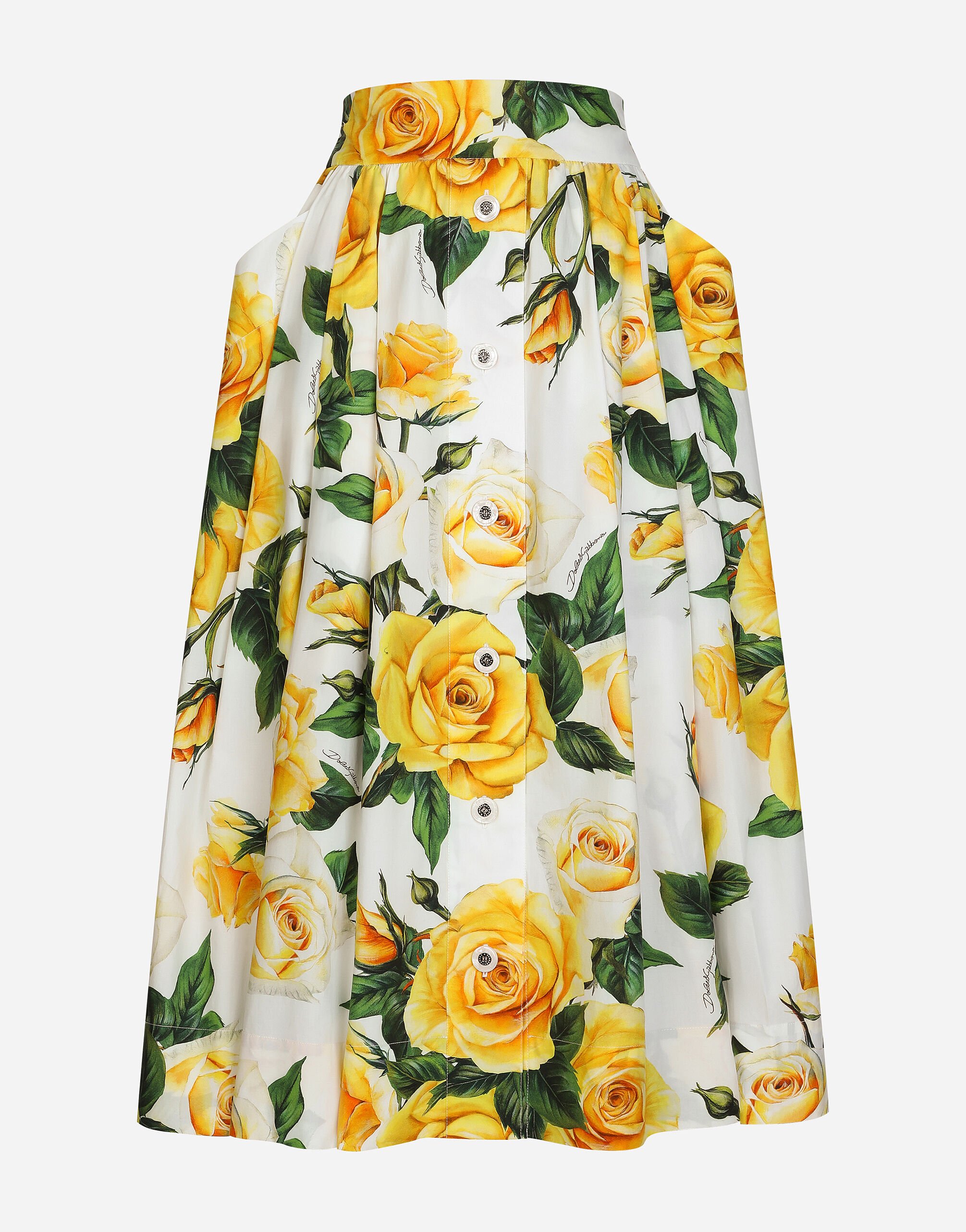 Dolce & Gabbana Falda plato de algodón con estampado de rosas amarillas Estampado F4CS6THS5Q0