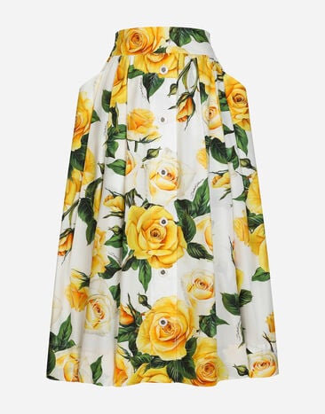 Dolce & Gabbana Falda plato de algodón con estampado de rosas amarillas Imprima F4CFETHS5NO