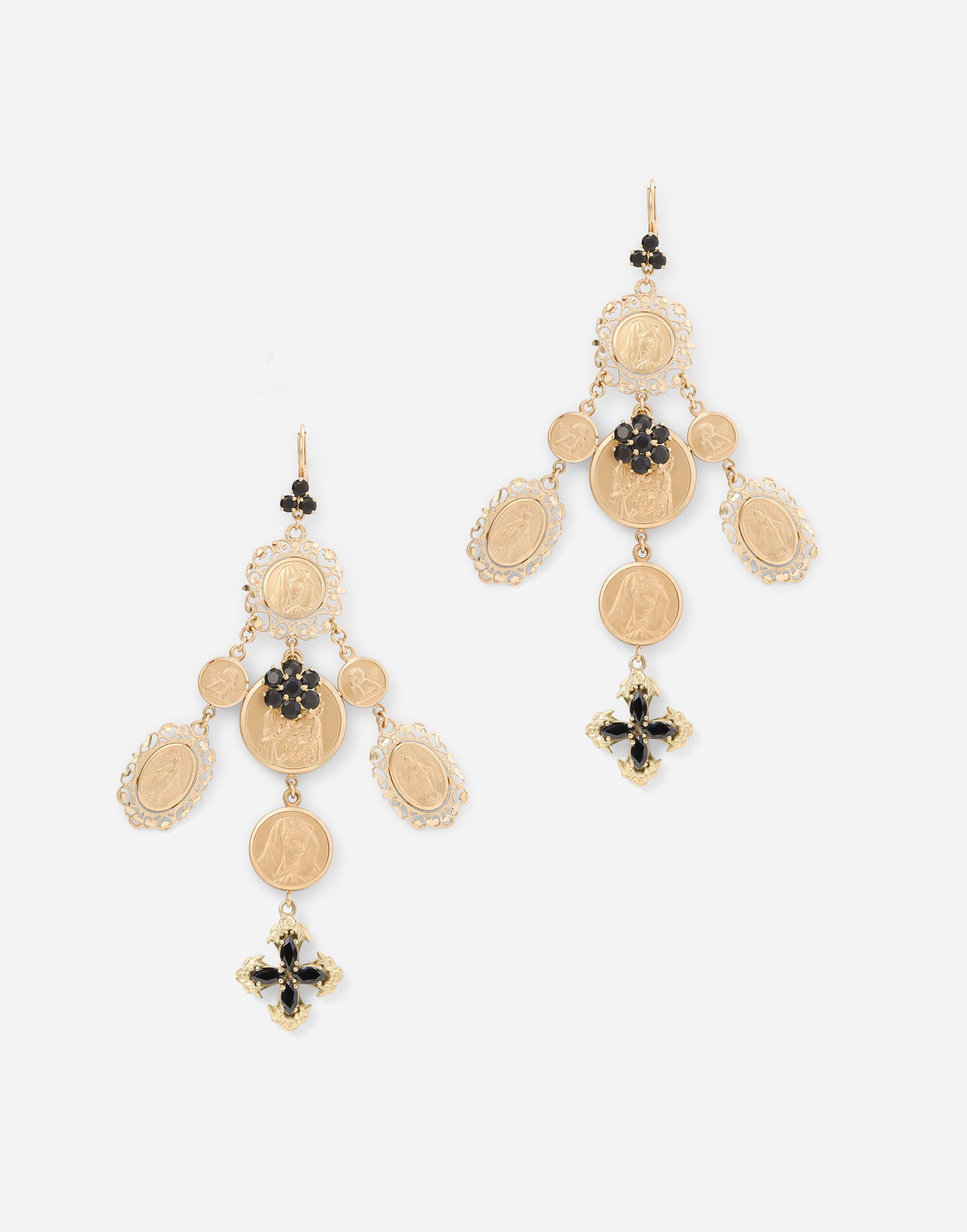 Dolce & Gabbana Yellow gold Sicily earrings with medals and cross pendants Gold WALK5GWYE01