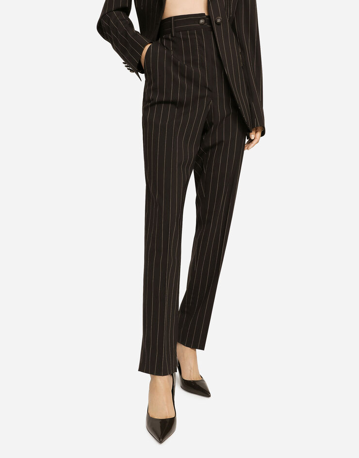 High-waisted pinstripe wool pants in Multicolor for | Dolce&Gabbana® US