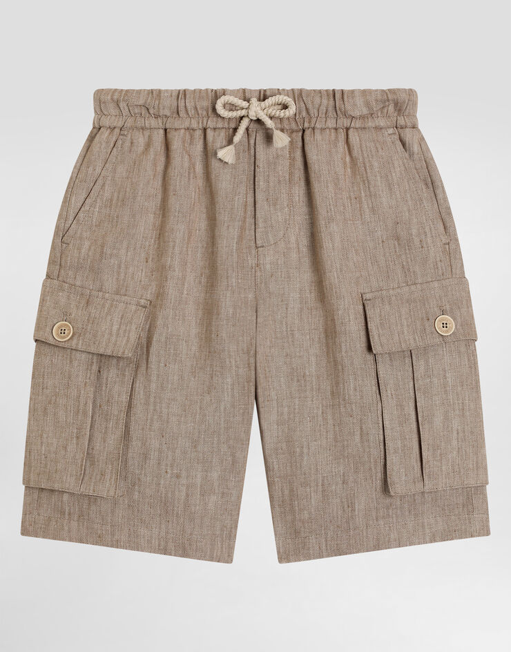 Dolce & Gabbana Cargobermudas aus Gewebe in Leinwandbindung mit Dolce&Gabbana-Logo Beige L43Q64FU4L0