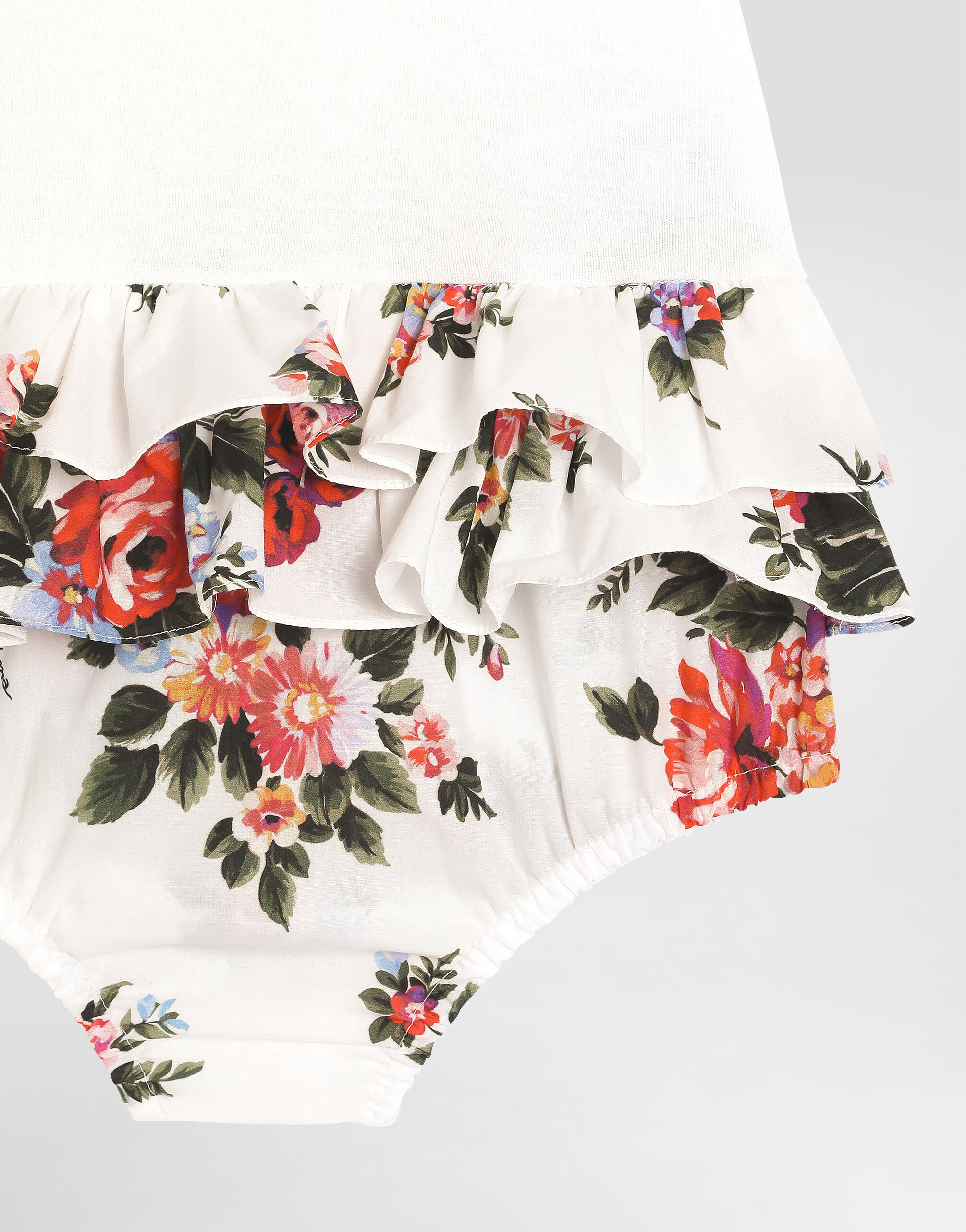 Flower bouquet-print jersey and poplin romper in Multicolor for
