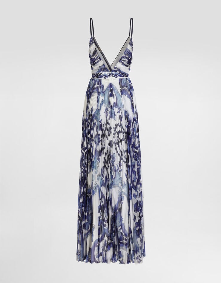 Dolce & Gabbana Robe en mousseline à imprimé majoliques Blue I6KH6WFSSK7
