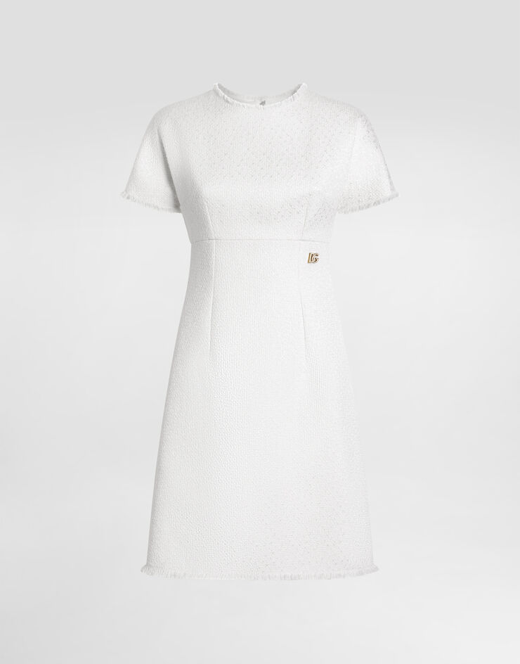 Dolce & Gabbana Raschel tweed midi dress with DG logo White F6ARVTGDCL1