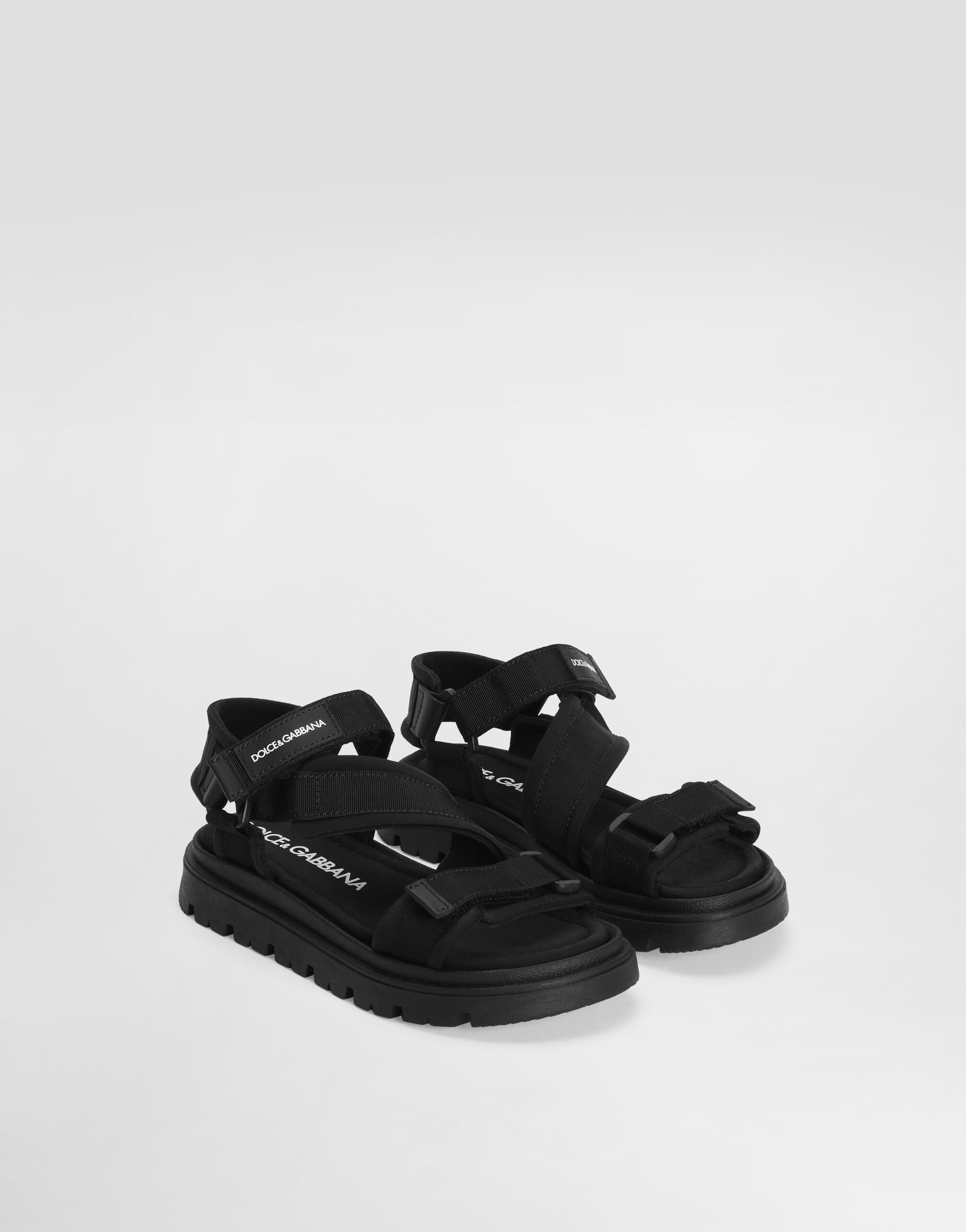 Blackのメンズ Fabric and nappa calfskin sandals | Dolce&Gabbana®