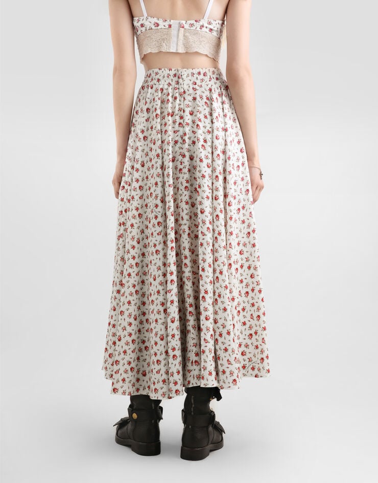 Dolce & Gabbana Kreisrock aus Charmeuse mit kleinem Rosenprint Multicolor F4DBGTFSA79