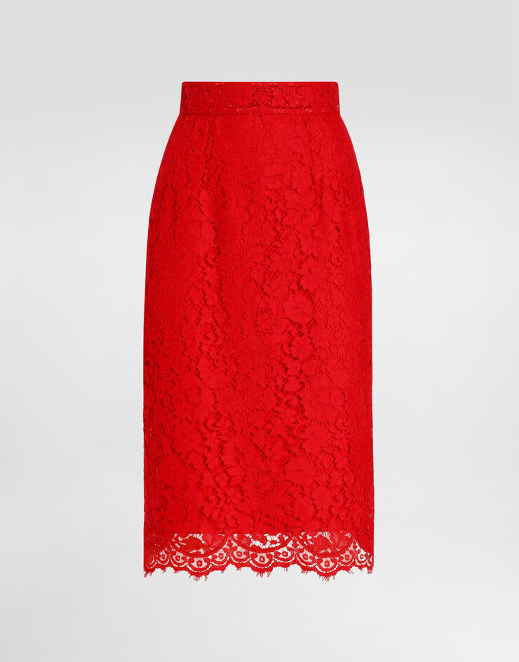 Dolce & Gabbana Midi-Schlauchrock aus Kordelspitze Burgunderrot F4C2MTHLMII