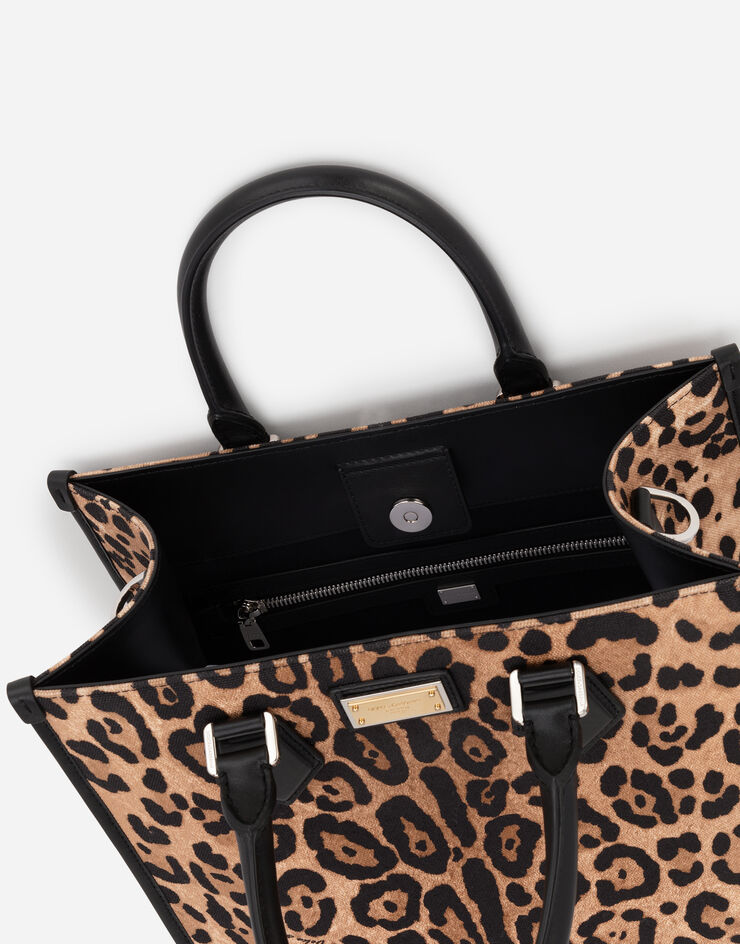 Dolce & Gabbana Leopard-print canvas shopper with calfskin nappa details Multicolor BM2012AY859