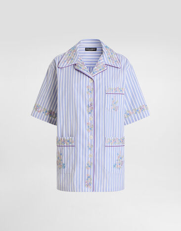 Dolce & Gabbana Cotton shirt with flower embroidery Multicolor F5U29ZGDDST