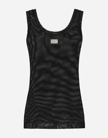 Dolce&Gabbana Light tulle vest top with Dolce&Gabbana logo tag Multicolor F9Q92ZGDBVW