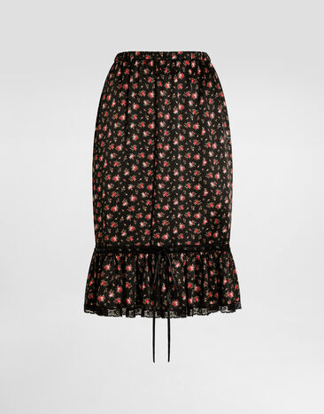 Dolce & Gabbana Small rose-print skirt with flounce Multicolor F4DCYTIS10H