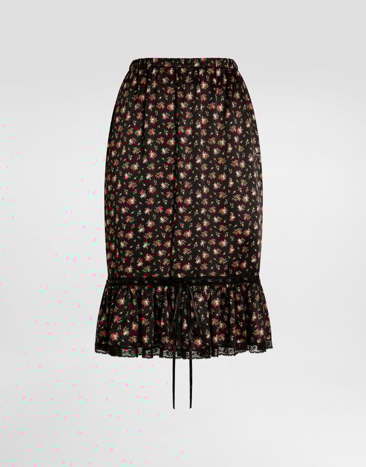 Dolce & Gabbana Small rose-print skirt with flounce Multicolor F4DCYTIS10H