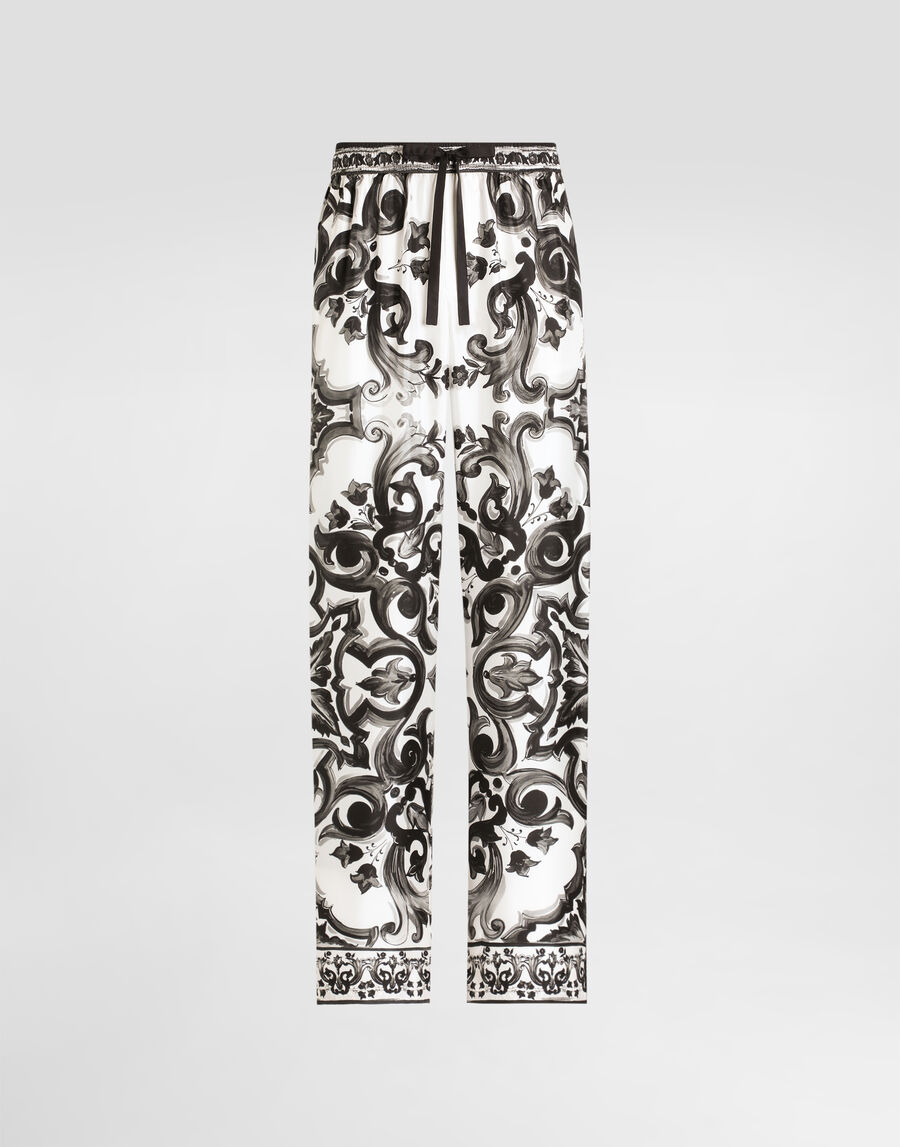 Majolica-print twill trousers