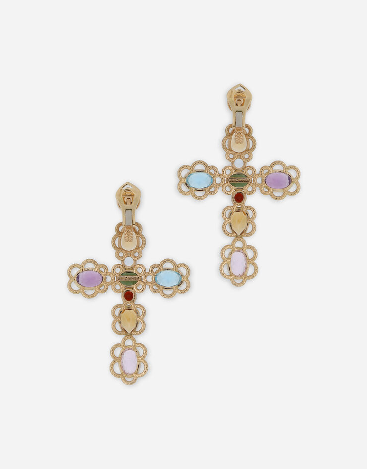 Dolce & Gabbana 18 kt yellow gold clip-on earrings with pin and with multicolor fine gemstones Yellow Gold WEQR4GWMIX1