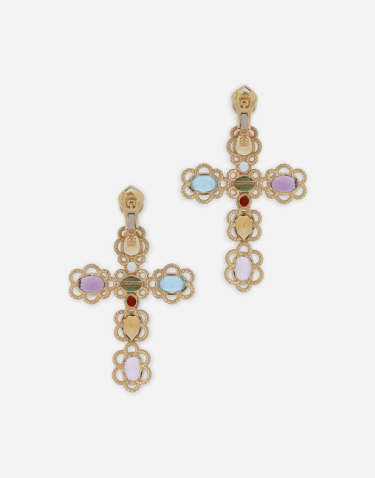 Dolce & Gabbana Boucles d’oreilles croix en or jaune 18 ct avec pierres colorées Or Jaune WEQR4GWMIX1