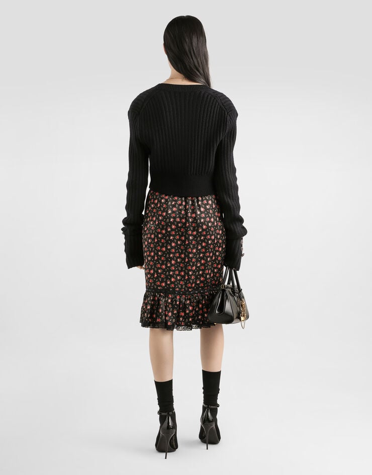 Dolce & Gabbana Small rose-print skirt with flounce Multicolor F4DCYTIS10H