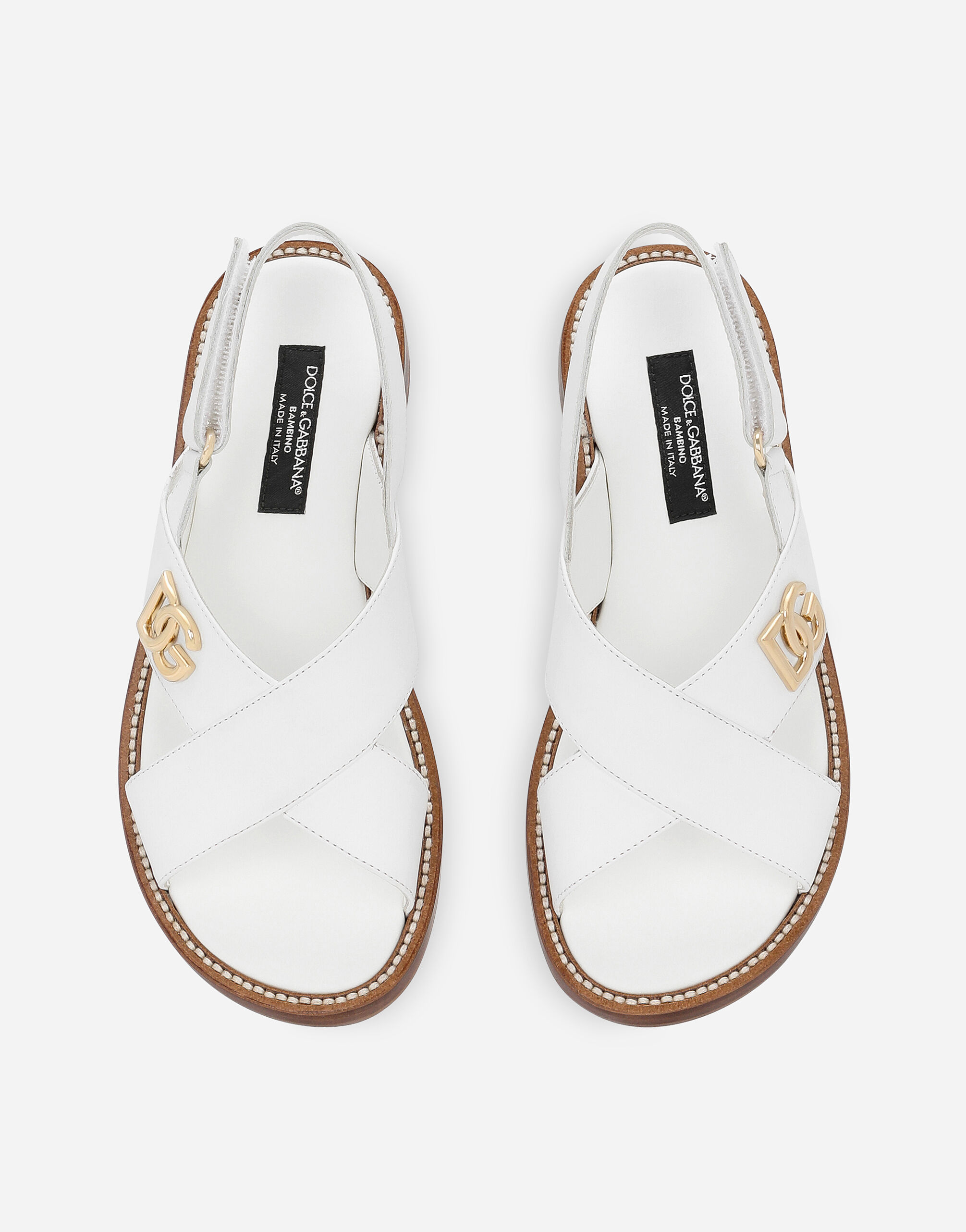 DOLCE & GABBANA サンダル 本革レザー DG ロゴ CALFSKIN SANDALS Calfskin sandals with DG logo in White for Girls