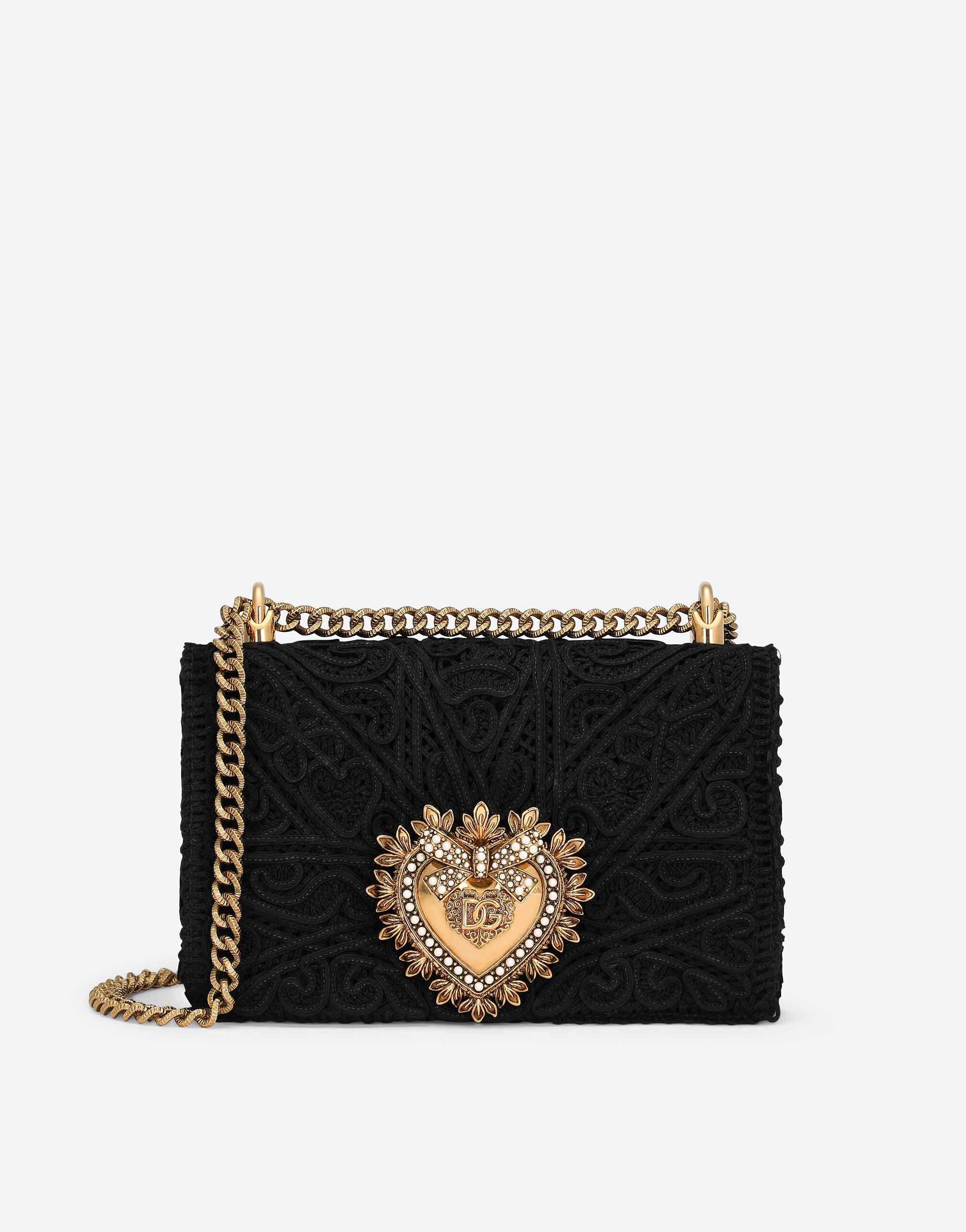Dolce&Gabbana Medium cordonetto lace Devotion Bag Black BB7540AF984