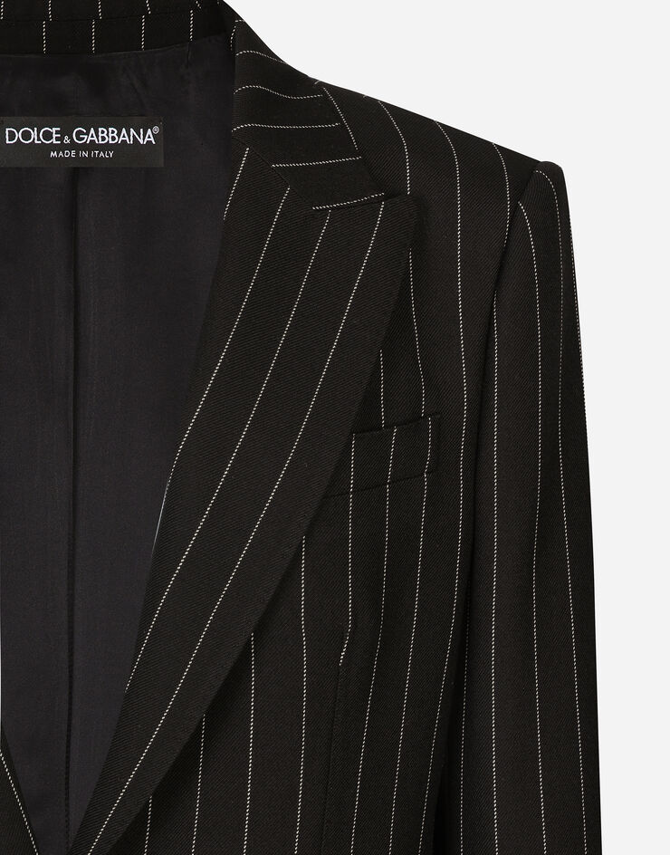 Dolce & Gabbana جاكيت صوف مقلّم بصف أزرار مفرد أسود F29YJTFR20A