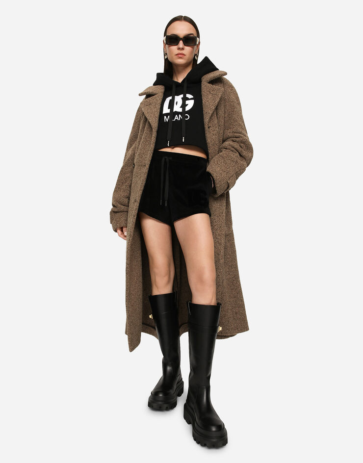 Dolce&Gabbana Sudadera corta de punto con capucha y parche DG bordado Negro F9R32ZGDBZ0
