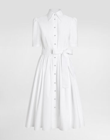 Dolce & Gabbana Vestido longuette camisero de algodón Blanco F6AGMTFU61A