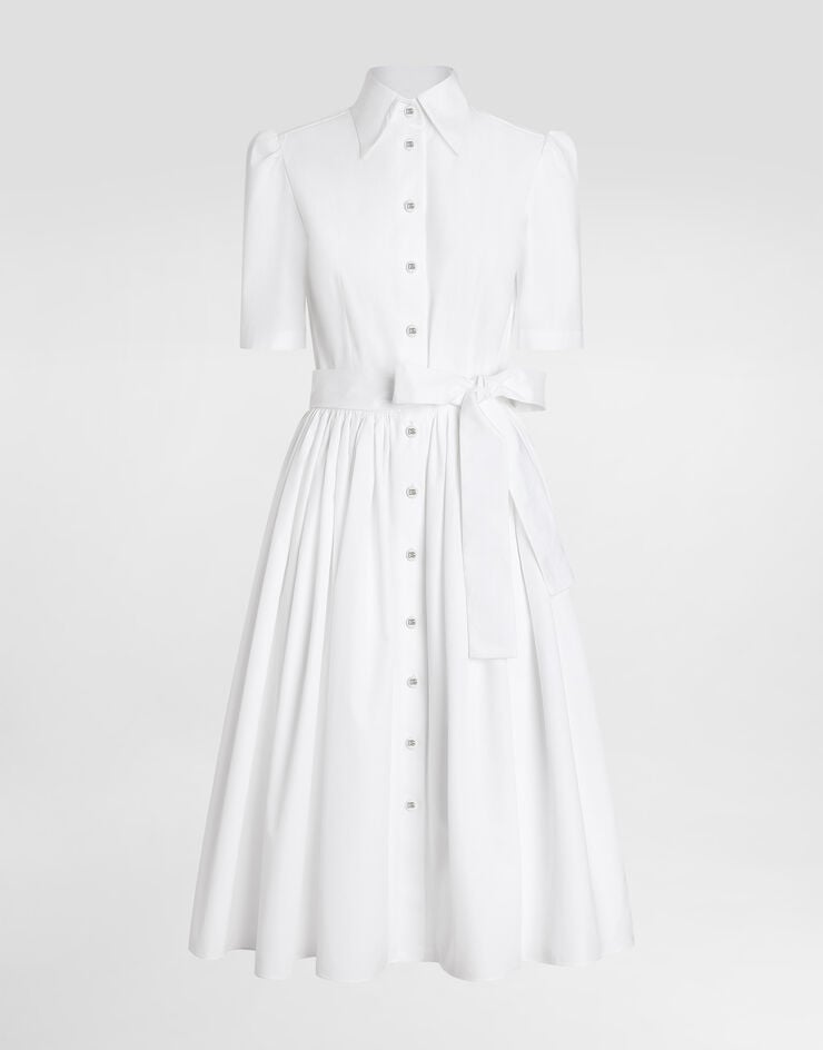 Dolce & Gabbana Longuette-Blusenkleid aus Baumwolle Weiss F6AGMTFU61A