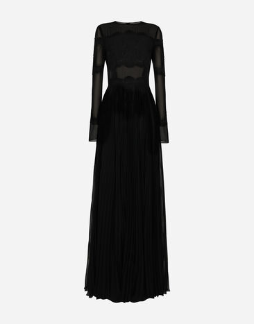 Dolce & Gabbana Vestido largo de chifón con detalles de encaje Negro F6ZL4TFUSMU