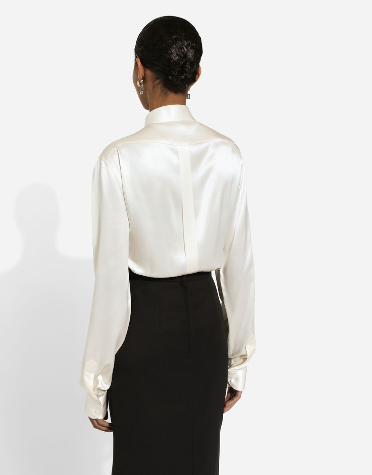 Dolce & Gabbana Рубашка из шелка с манишкой белый F5R35TFU1AU