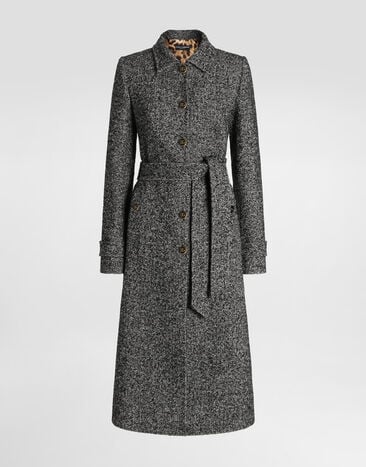 Dolce & Gabbana Abrigo de botonadura simple en mezcla de lana con motivo chevrón Multicolor F0W7TTFCZAE