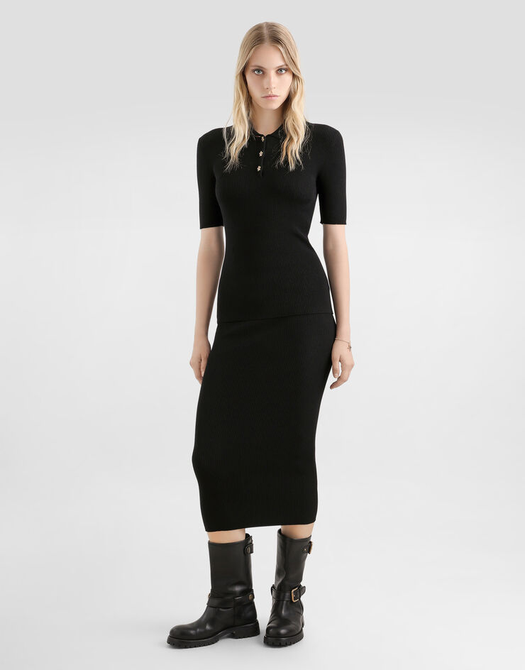 Dolce & Gabbana Jersey tipo polo de canalé Negro FXZ16ZJFMHG