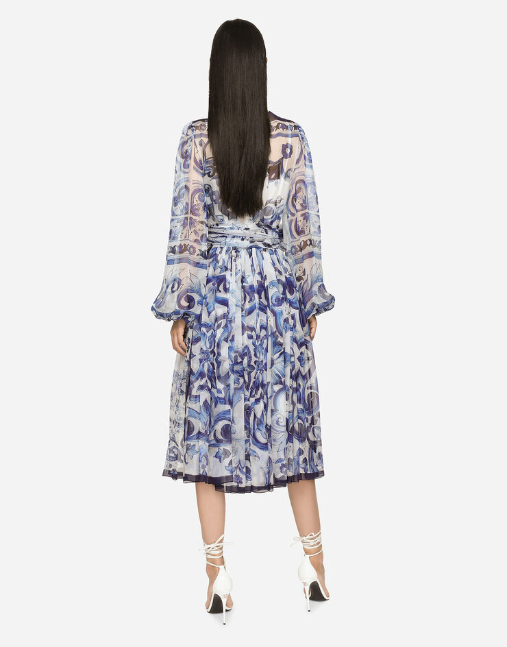 Dolce&Gabbana Majolica print chiffon midi dress Multicolor F6AOJTHI1ME