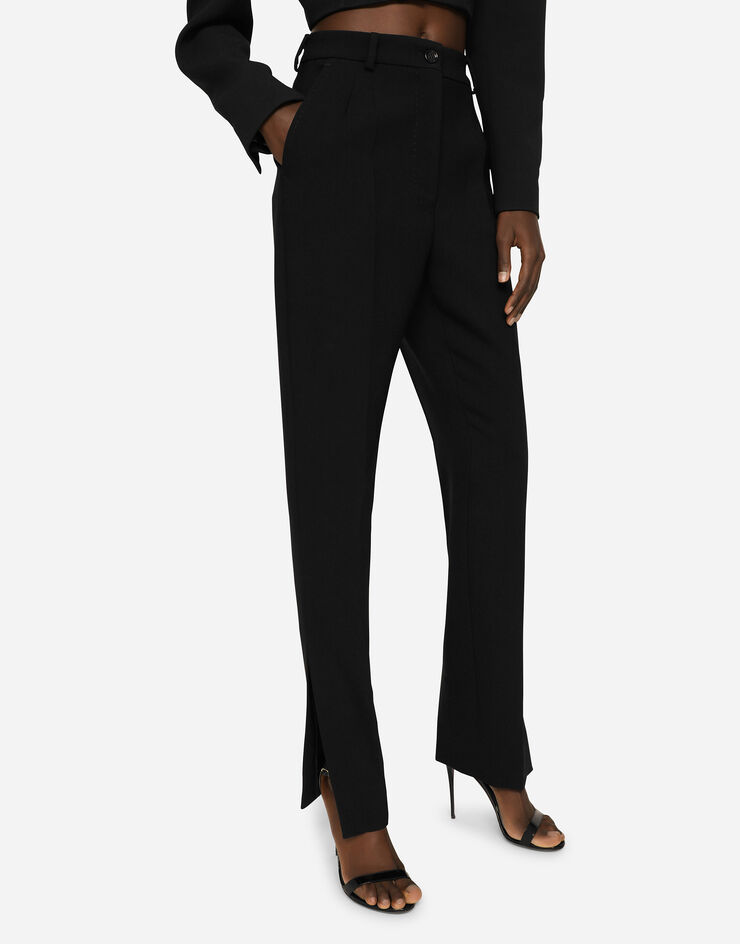 Dolce & Gabbana Woolen pants with slits on the hem Black FTCN5TFUM07