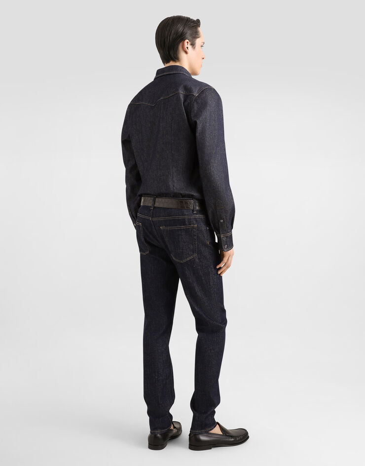 Dolce & Gabbana Jeans Slim aus Baumwollstretch mit Patch Mehrfarbig GY07CZG8ME9