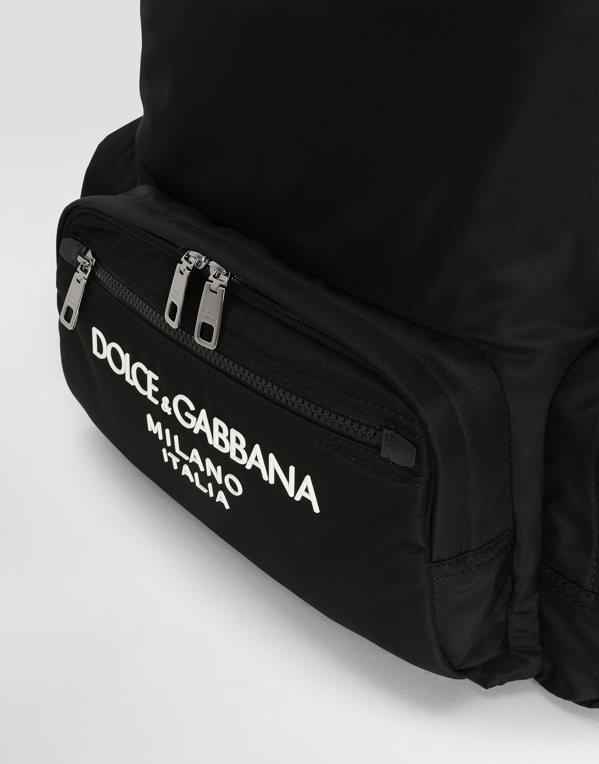 Nylon backpack with rubberized logo in Black for Men